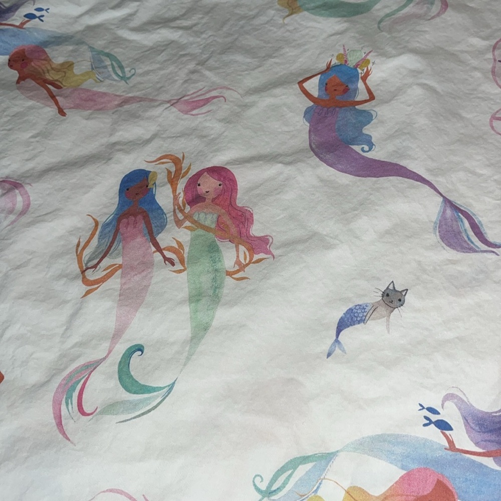 Pottery Barn Kids Mermaid Cats Beach Pillow Sham Embroidered Lily 28x20